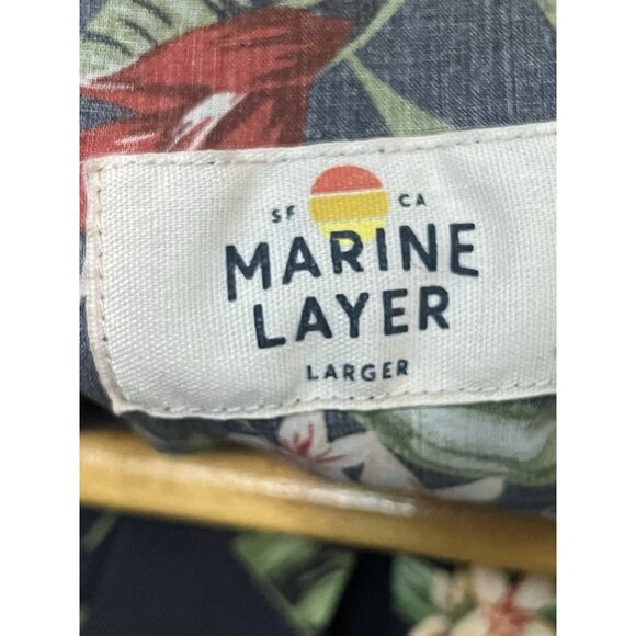 Marine Layer Short Sleeve Button Up Shirt Men's Large Blue Red Popover Hawaii. V - Picture 5 of 6